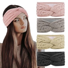 Jaciya 여성용 겨울 머리띠 4팩 매듭 니트 헤드밴드 후리스 안감 이어 워머 케이블 두껍고 따뜻한 헤어밴드