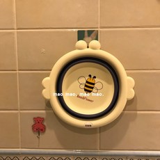 可愛學生折疊盆洗臉盆，輕巧便攜，多功能用途，學生宿舍必備, 摺疊臉盆-小蜜蜂黃, 1個