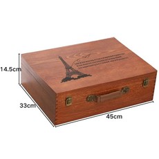 원목사진보관함 잠금 상자 정리함 단단한 대형 나무 복고풍 데스크탑 파일 추억, 1개, S. 초대형 중앙 손잡이 에펠탑