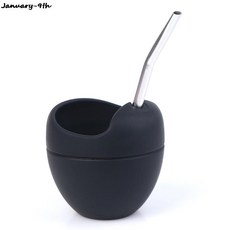 5oz 실리콘 Yerba 메이트 컵 Kalebas Met Bombilla Stro Bpa 무료 5oz 실리콘 Bombillas Yerba 메이트 컵 세트, 하나, 검은색, 1개