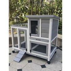 토끼장 놀이터 원목토끼집 기니피그집 대형 장 하우스 토끼집 집 닭장 울타리 케이지 철장, 1개, 오프 화이트