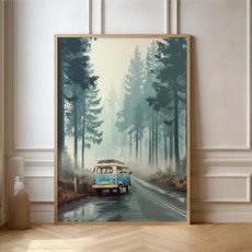 밴 캠핑 모험 포스터 여행 자연 풍경 캔버스 회화 레트로 벽 예술 거실 홈 장식, A. 1