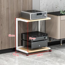 오디오랙 스피커스탠드 테이블 선반 거치대 장식장, 2단 보강 B타입 화이트 프레임 라이트 호두 패널