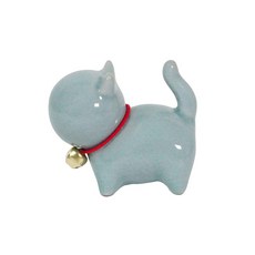 時代中西畫材 鈴鐺貓造型筆架 陶瓷毛筆筆擱 可愛桌面擺飾 五色可選, 1個, 灰藍