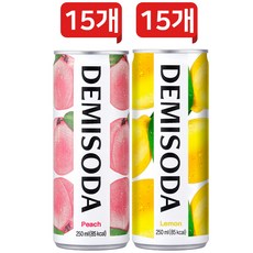 동아오츠카 데미소다 탄산음료캔 2종 각 15개씩 세트(복숭아+레몬), 250ml, 30개