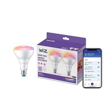 WiZ CON 온nected 65W BR30 LED 스마트 전구 - Wi-Fi에 연결 E26 음성 또는 앱으로 제어 + 동작으로 활성화 물질 호환 2팩 135527