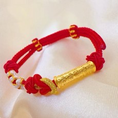 儒家寶寶 純金9999 百福長管編織手繩，附紅繩/藍繩，彌月滿月禮飾品, 1個, 0.07錢 紅繩