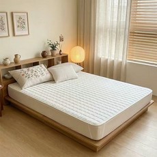 리보아 사계절 순면 누빔 매트리스 침대 패드 고정밴드형, 아이보리