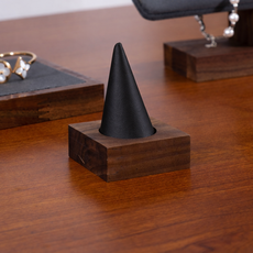 원목 반지 진열대 콘형 링 디스플레이 악세사리 반지 거치대 1개, 블랙 가죽