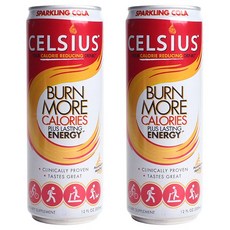 셀시우스 번 모어 칼로리 플러스 래스팅 에너지 스파클링 콜라 무설탕, 355ml, 2개