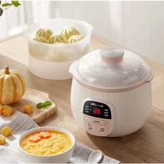 업소용찜기 소형 생선 찜기 다기능 슬로우 쿠커 아기 죽 수프 새 둥지 스튜 냄비 자동 요리 기계 전기 음식 세라믹 라이너, 찜통이 있는 분홍색, 2) Pink with steamer, *