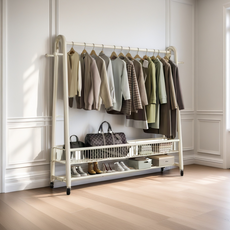 BILIMO 평생 사용가능한 이동식 튼튼한 2단 스탠드 행거 튼튼함 보장, 화이트