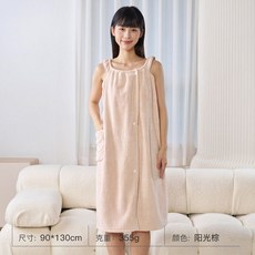 浴裙 可穿可裹 浴巾 長款 吸水速幹 三件套 吊帶浴袍, 陽光棕,浴裙 可穿可裹 小方格款 A類超吸水