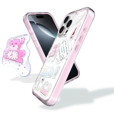 아이폰 16용 투명 Macâron 케이스 - 유연한 투명 뒷면이 있는 충격 방지 부드러운 TPU 범퍼 프레임 크리스탈 파스텔 디자인 Kawaii 한국 곰 에폭시 레진 스티, iPhone 16, 피치 핑크 & 한국곰