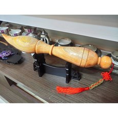 桃花心木寶瓶造型文昌筆 (寬7.6*長47.0cm) 五帝錢中國結 筆座, 1個