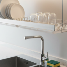 에쿤 EKWN 스텐 식기건조대 부착식 싱크선반 슬라이드 800 국자걸이 물받이, 1개, 실버, 1단