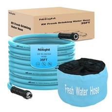 Nilight RV 워터 호스 30.5m(100피트) 정원 음료 호스 보관 가방 포함 누출 방지 꼬임 1.6cm(5/8인치) 내부 지름 유연한 경량 담수 캠핑카 여행 트레일, 35FT