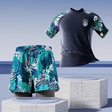 남성 수영복 세트 봄 여름 패션 캐주얼 자외선 차단 상의 루즈핏 래시가드 빅사이즈 와이드 팬츠 SJS