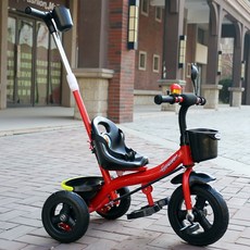 어린이 세발 자전거 1살 3세 유아 트라이크 2살 5세 아기 출산 선물용 유아세발자전거, P 브레이크가 있는 빨간색 2-in-1 티타늄 빈 바퀴, 1개