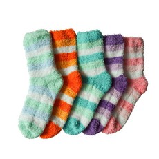 여성 미끄럼방지 수면양말 논슬립 두꺼운 따뜻한 중목 장목 줄무늬 고급 국산 5켤레