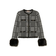 트윈셋 체크 페이크 퍼 트리밍 재킷