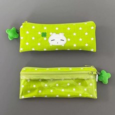 모든 별무늬 애니멀 자수 필통 귀여운 패턴 행운 문구 케이스 데일리 레트로 감성 파우치, 1개, 그린