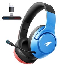 CG-01 닌텐도 스위치용 2.4Ghz 무선 게이밍 헤드셋 OLED丨라이트 블루투스 5.4 게이밍 헤드폰 노이즈 캔슬링 마이크 40시간 배터리 USB 및 타입 C 커넥, red-blue