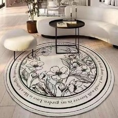 원형러그 식탁 카페트 매트 미니 거실러그 거실카페트 주방발매트 북유럽 사계절러그 단모러그 먼지없는러그 원형카페트 거실카펫트 침실 극세사러그 타원형러그 수입카페트 빈티지러그 침실러그, 둥근 흑백 꽃, 직경 80CM 원형(두꺼워진 모조 캐시미어)