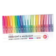 라인플러스 사무 간편조작 스테이셔너리 마일드 라이트 전문형광펜 하이라이트 펜 20색 세트, 단품