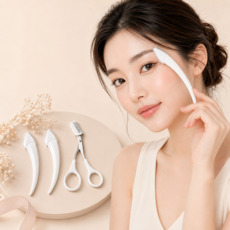 눈썹 정리기 정리칼 여성 눈썹칼, 1개, 아이보리 칼 가위 세트
