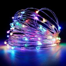 클로이영 LED 와이어전구 1M 줄조명 점멸 3단깜빡임 CR전지타입 크리스마스 장식조명 감성캠핑 집콕인테리어, 10개, 레인보우