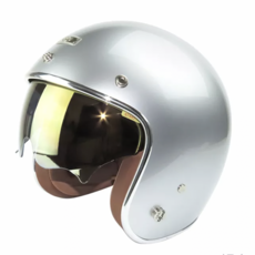 復古銀色機車頭盔，輕巧舒適，時尚百搭，安全視野清晰, 銀色