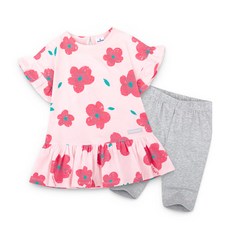 JELISPOON 女童款花朵荷葉邊短袖褲子套裝