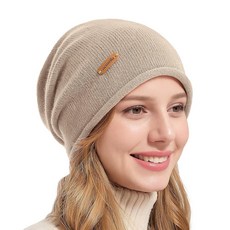 ACUSHLA 100% 메리노 울 슬라우치 비니 여성 및 남성용 니트 겨울 모자 유니 따뜻한 스컬 캡 추운 날씨용 라이트 베이지. 단일 사이즈