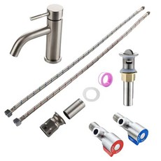 淼瀅精品衛浴 304不銹鋼面盆冷熱水龍頭 拉絲混合水龍頭 大流量浴櫃龍頭, B3028W單孔臉盆無鉛彎嘴一字手柄高配