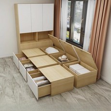 수납 침대 프레임 접이식 싱글 옷장형 다다미 스타일 높은침대 서랍형 침실 활용 조립식, BC_얕은 호두 1.5x2.4미터 옷장캐비닛