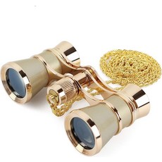 아오메키 오페라 안경 쌍안경 3X25 극장용 미니 성인 여성용 체인 포함 골드, White with Chain