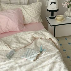 하트앤솔 핑크 냥이 얇은 여름 차렵 이불커버 세트