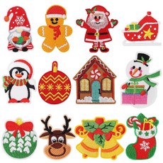 크리스마스 자수 패치 와펜 산타 트리 눈사람 자수 패치 크리스마스 열접착 와펜 자수 패치 12 개, 12개