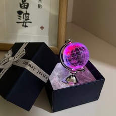 투명 크리스탈 지구본 소형 방꾸미기 인테리어 소품, 실버 라피아 선물 상자 조명 포함