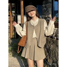 休閒套裝女 小香風馬甲百褶裙兩件套 韓版顯瘦氣質套裝