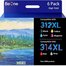 BeOne 312XL 314XL 잉크 카트리지 교체품 Expression Photo XP-15000 XP-8500 XP-8600 프린터와 함께 작동(6팩 1블랙 시안 1개