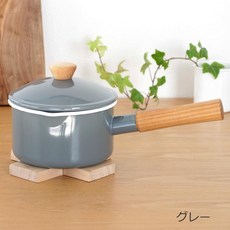 Noda Horo 野田琺瑯 Couleur 系列 單柄湯鍋 14cm 1.2L 附蓋 木柄 灰色, 1個