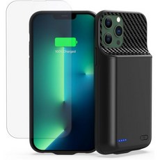 아이폰 16 프로 맥스6.9인치 배터리 케이스 2026년 업그레이드된 고용량 13800mAh 팩 재충전 가능 충전기 외부 충전 템퍼드 글라스 화면 보호기 블랙, iPhone 13/ 13 Pro/ 14 (6.1 inc