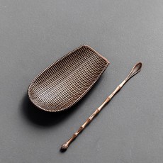 合金金屬竹編狀茶則 茶匙 茶荷 功夫茶具配件, 1個, 合金編織茶則-紅銅