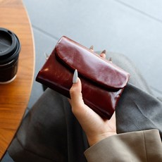 真皮短款三折錢包女士2024新款油蠟牛皮卡包多功能信封手拿零錢包
