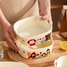 臺灣-出貨 空氣炸鍋專用碗 食品級陶瓷烤碗 卡通耐高溫烤箱烘焙碗, 1個, 7英寸烤盤【烤箱/炸鍋可用】,一家四口雙耳烤盤