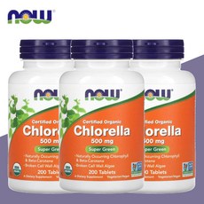 NOW 클로렐라 500mg 200정 3병 그린슈퍼푸드 정화 클로로필, 3개