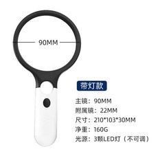 優視德 臺灣製造 20倍非球面手持放大鏡 LED燈 高清高倍 老人看書 學生兒童適用, 90mm鏡面-帶燈款【高性價比】, 1個