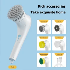 5-in-1 다기능 전기 청소 브러시 ​​usb 욕실 세척 주방 도구, [01] with 5 Heads, 01 with 5 Heads, 01 with 5 Heads